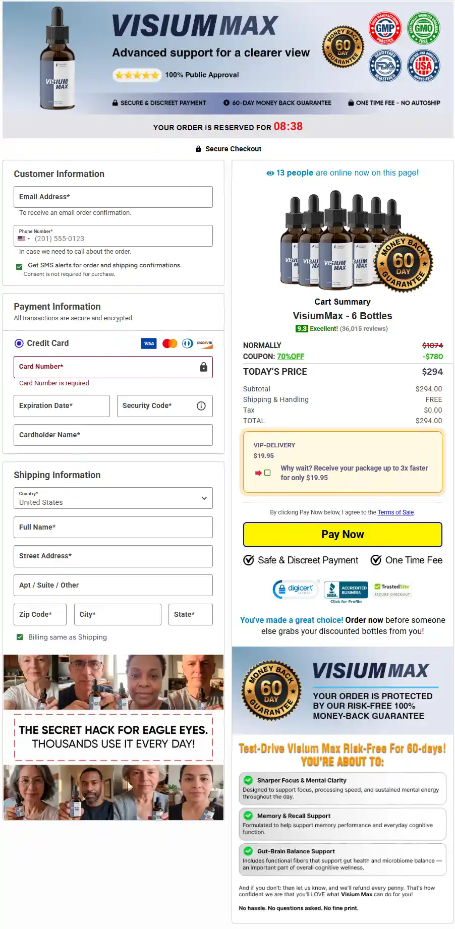Visium Max secure checkout